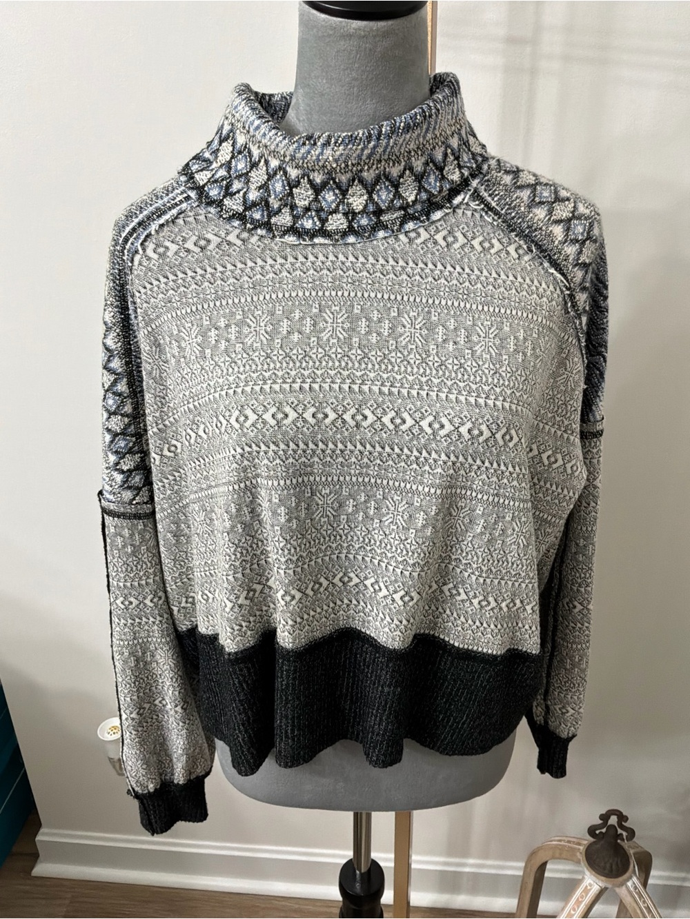 We The Free Two-Tone Grey & Black Nordic Turtleneck Sweater